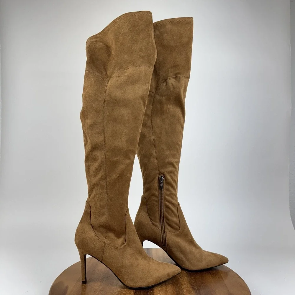 New Womens Marc Fisher Daneca Brown Faux Leather Over The Knee Boots Size 8.5 M
